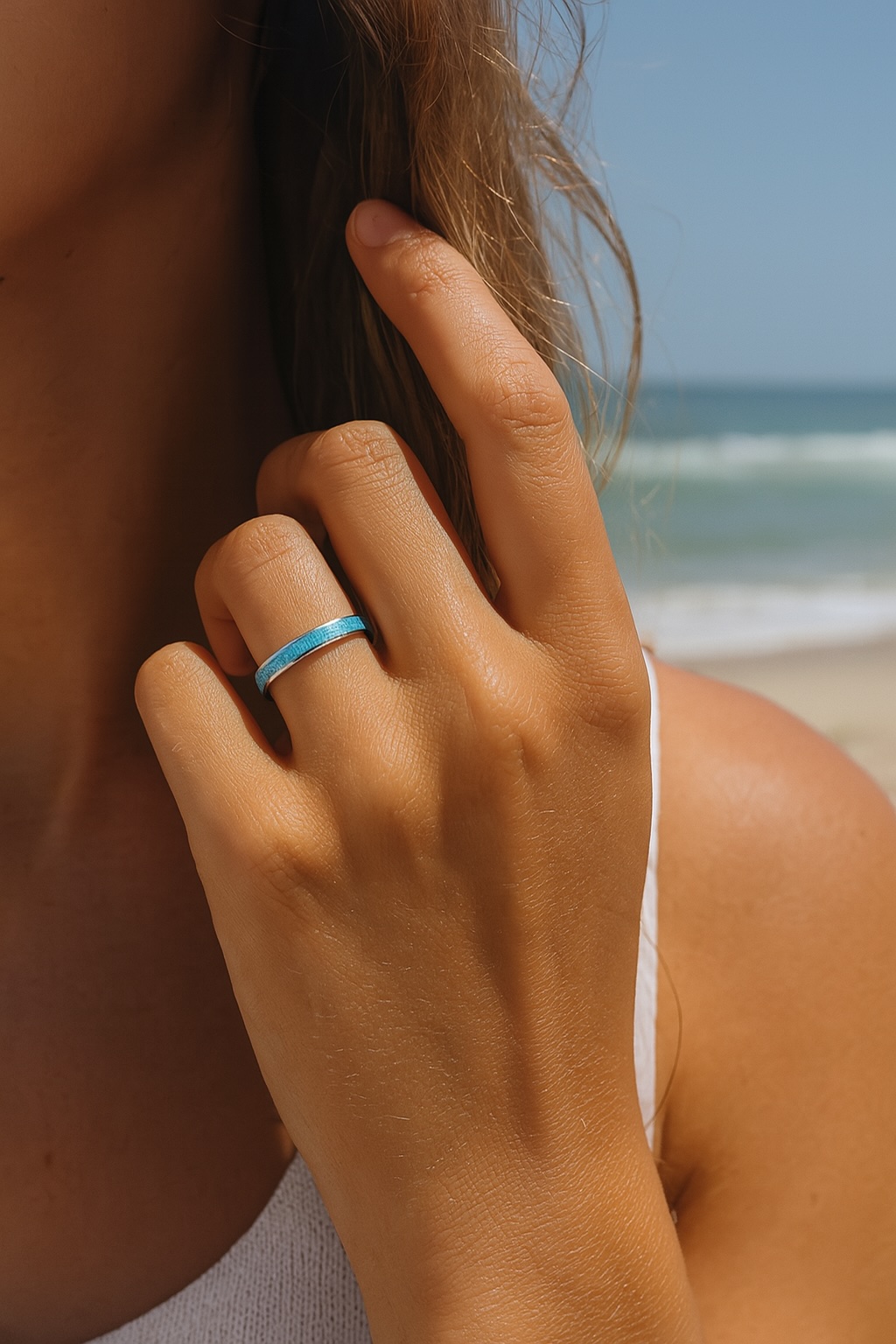 Customizable titanium turquoise wedding ring